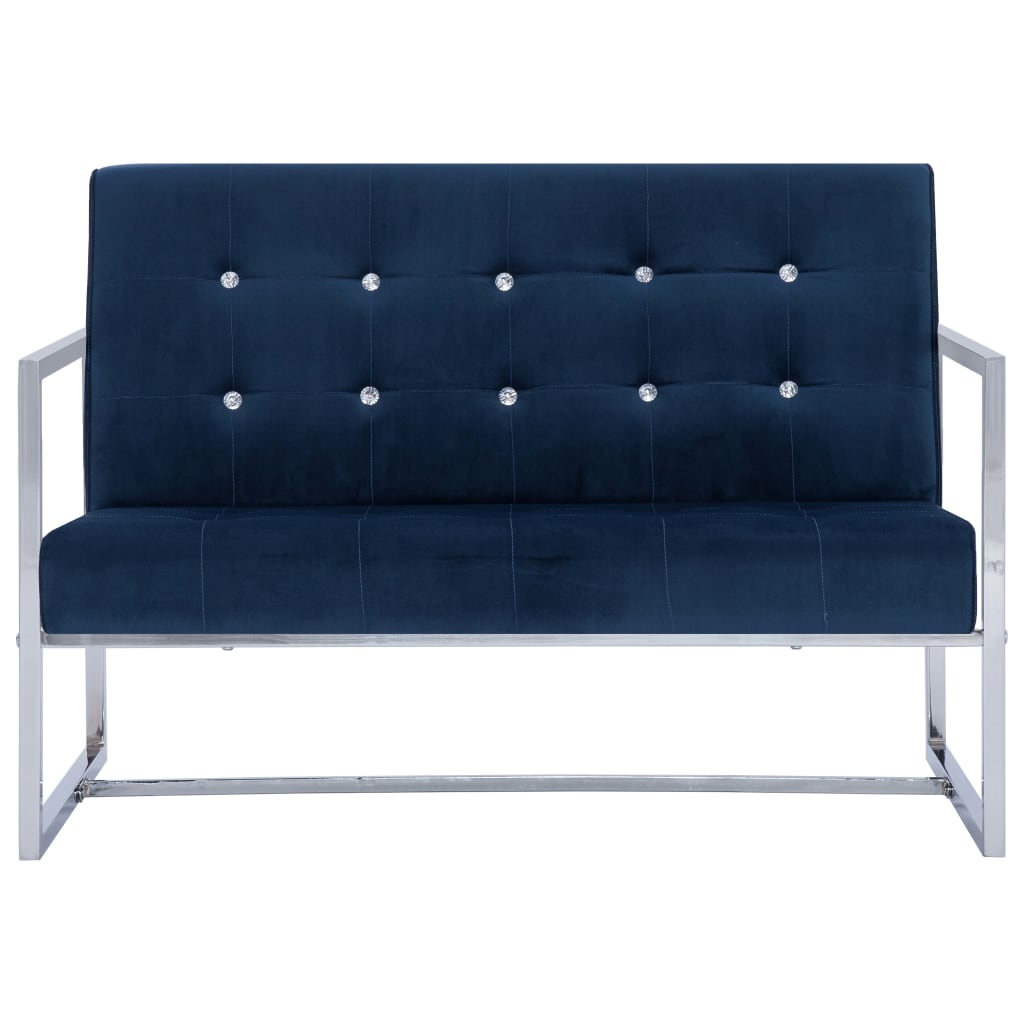 vidaXL 2-osobowa sofa z podłokietnikami, niebieska, chrom i aksamit