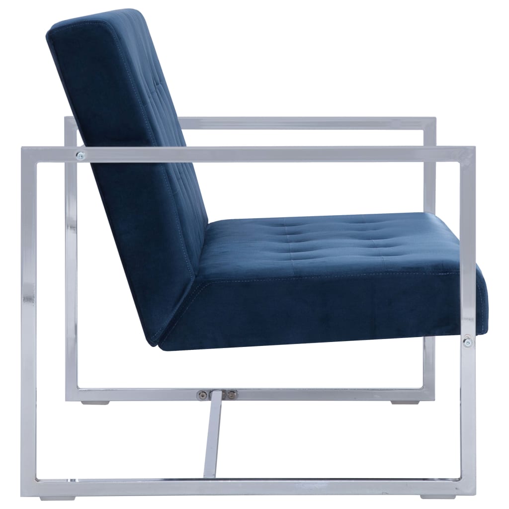 vidaXL 2-osobowa sofa z podłokietnikami, niebieska, chrom i aksamit