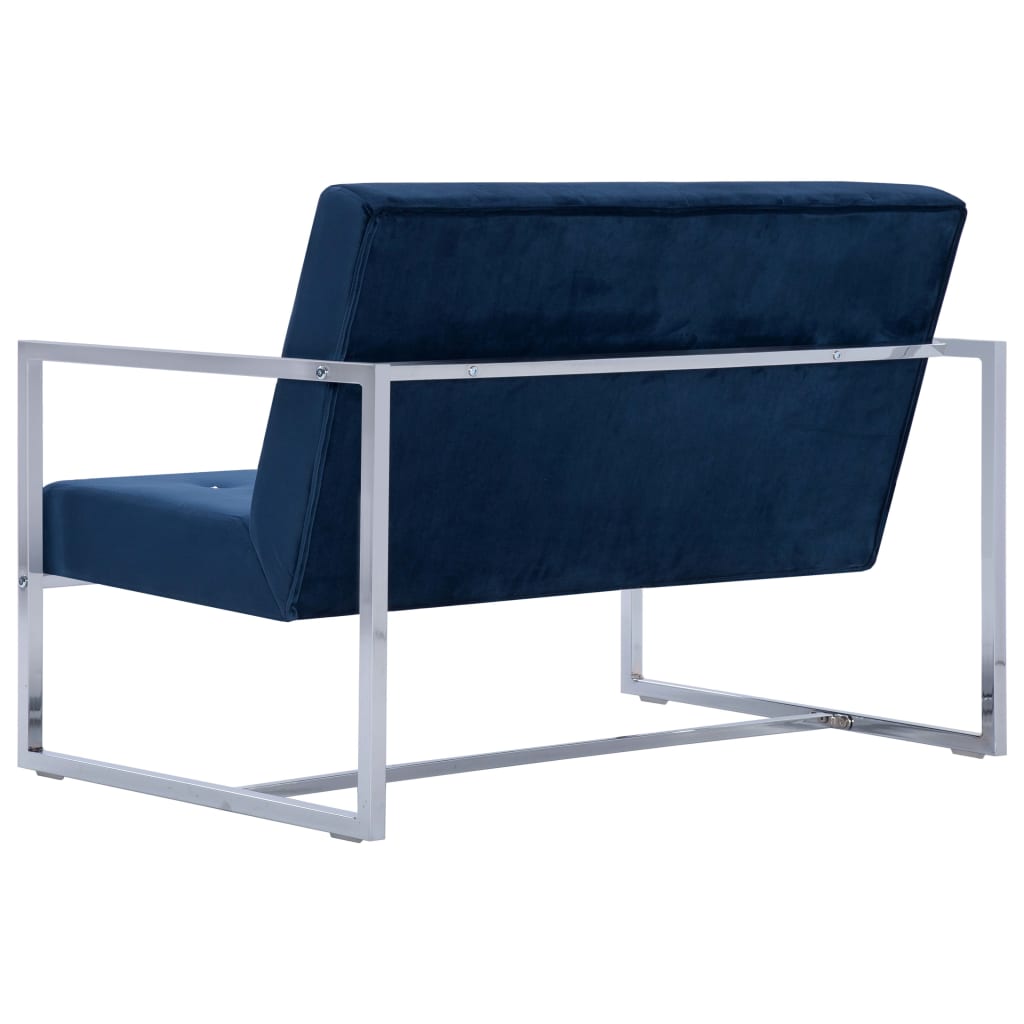vidaXL 2-osobowa sofa z podłokietnikami, niebieska, chrom i aksamit
