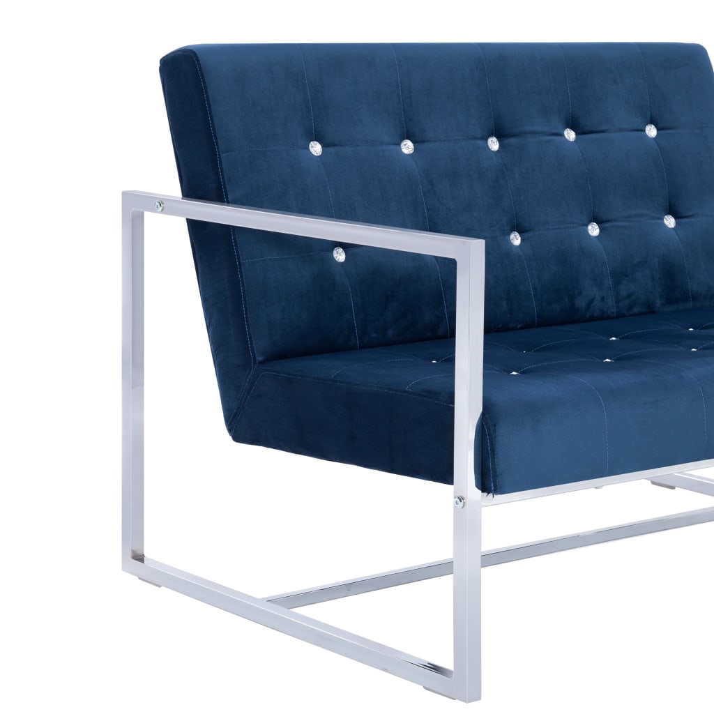 vidaXL 2-osobowa sofa z podłokietnikami, niebieska, chrom i aksamit