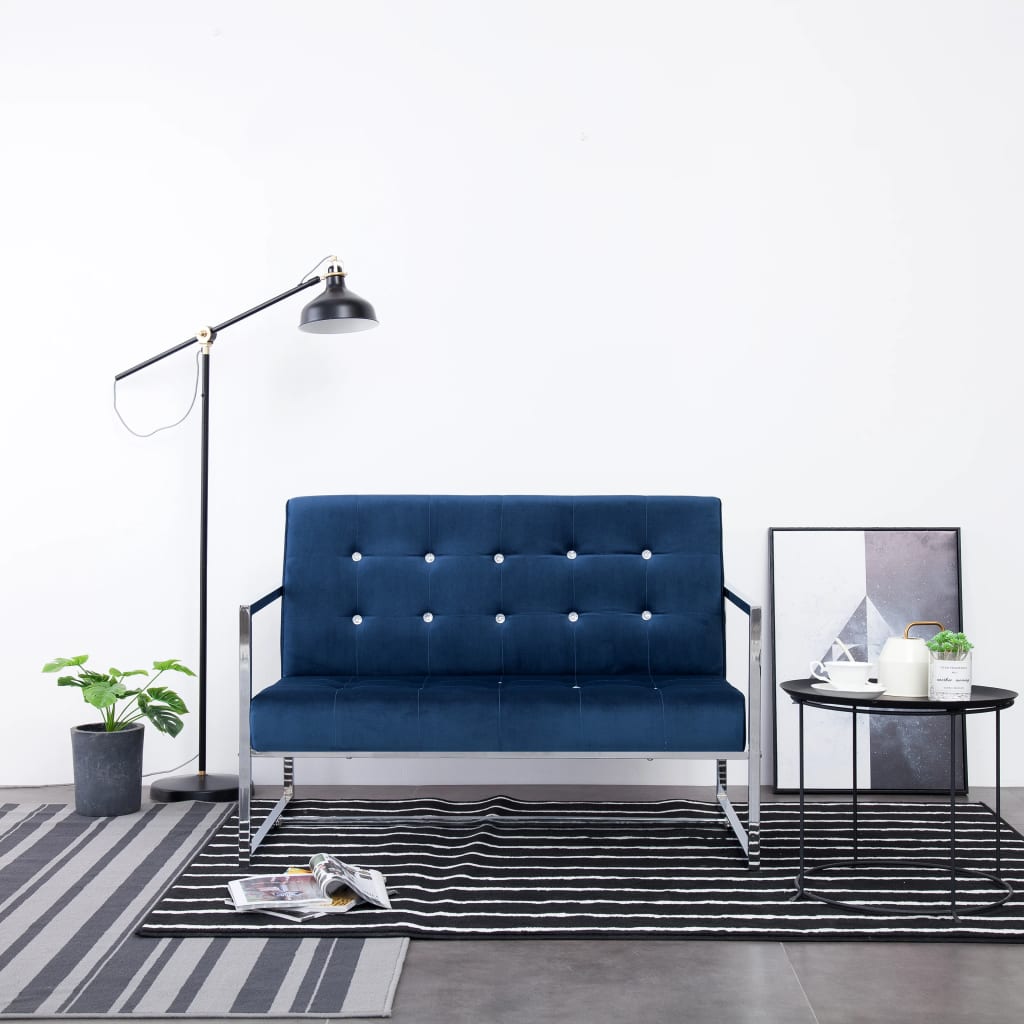 vidaXL 2-osobowa sofa z podłokietnikami, niebieska, chrom i aksamit
