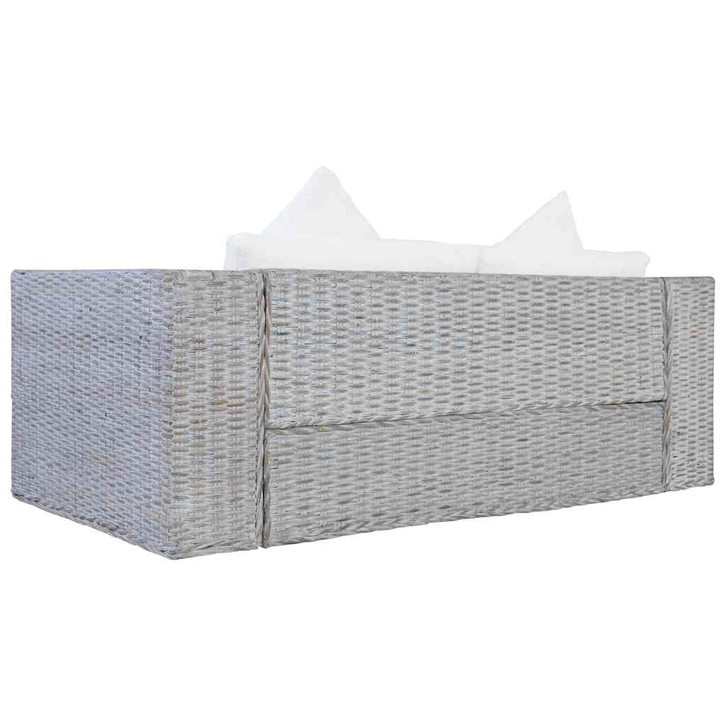 vidaXL 2-osobowa sofa z poduszkami, szara, naturalny rattan