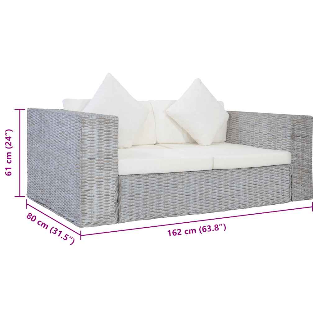 vidaXL 2-osobowa sofa z poduszkami, szara, naturalny rattan
