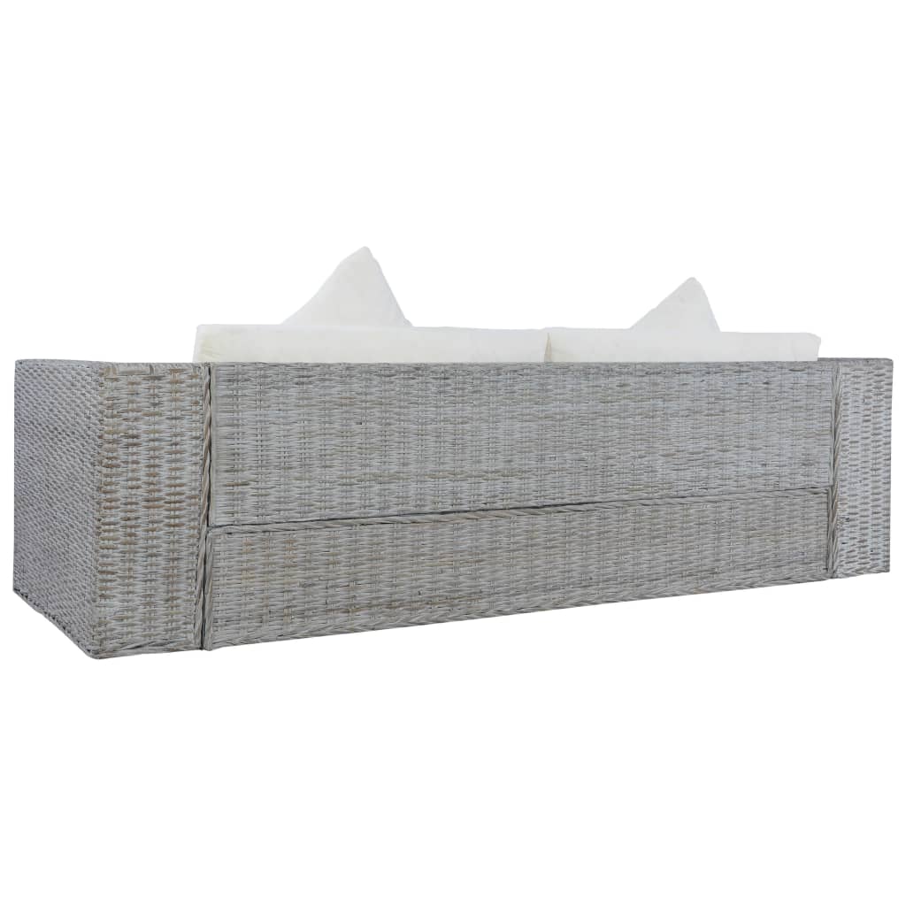 vidaXL 3-osobowa sofa z poduszkami, szara, naturalny rattan