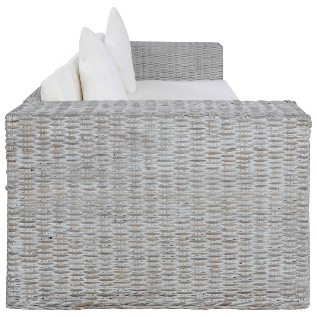vidaXL 3-osobowa sofa z poduszkami, szara, naturalny rattan