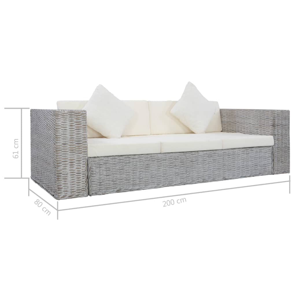 vidaXL 3-osobowa sofa z poduszkami, szara, naturalny rattan