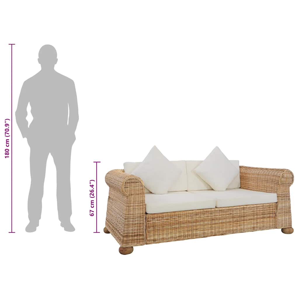 vidaXL 2-osobowa sofa z poduszkami, naturalny rattan