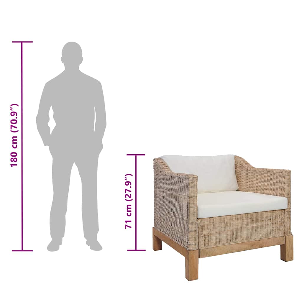vidaXL Fotel z poduszkami, naturalny rattan
