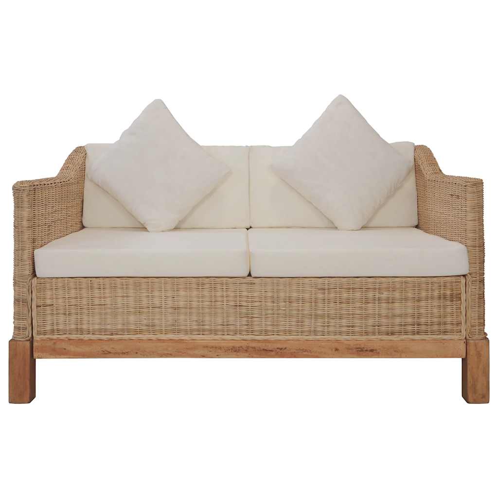vidaXL 2-osobowa sofa z poduszkami, naturalny rattan