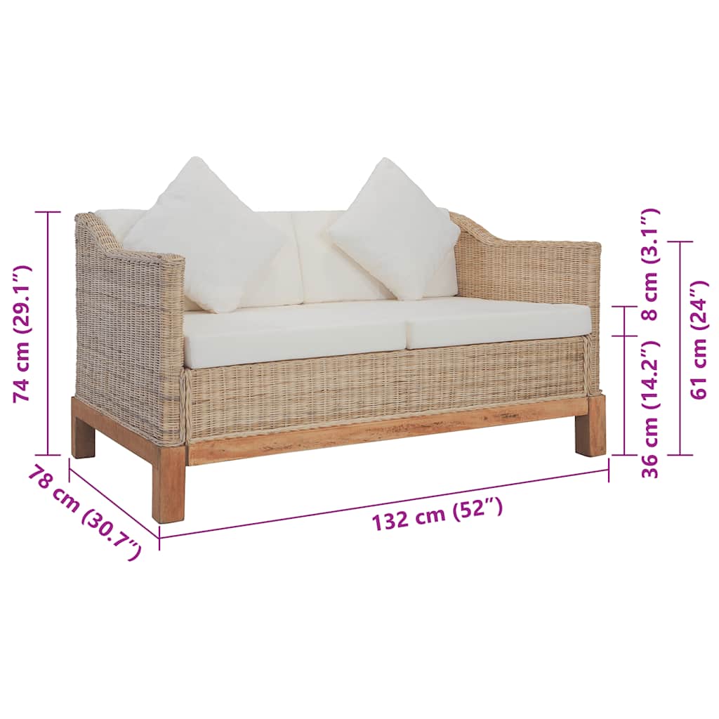 vidaXL 2-osobowa sofa z poduszkami, naturalny rattan