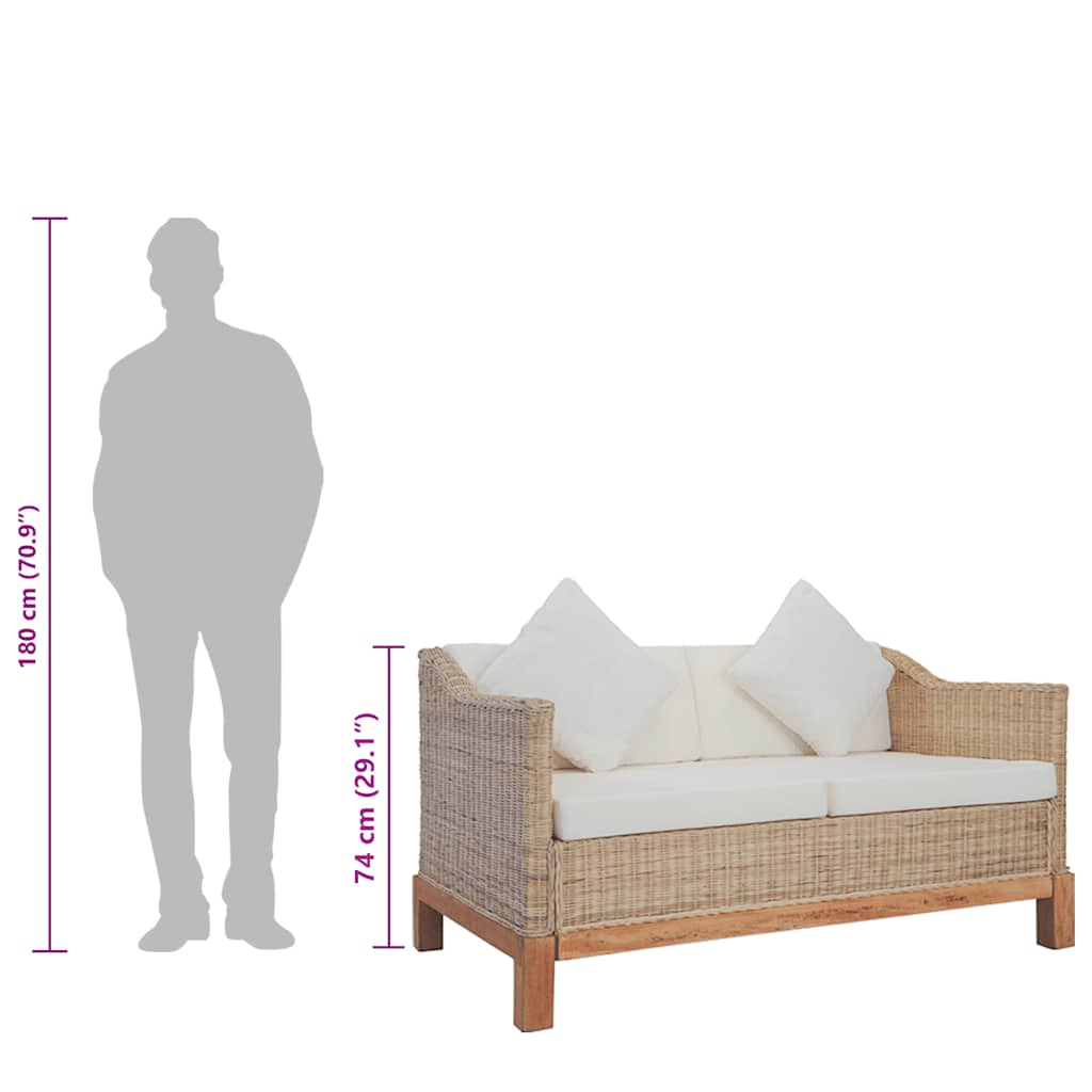 vidaXL 2-osobowa sofa z poduszkami, naturalny rattan