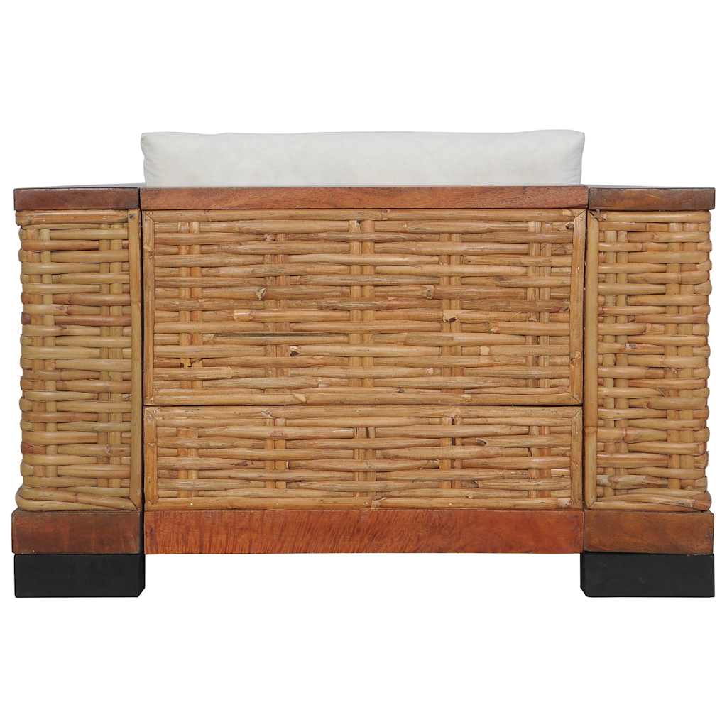 vidaXL Fotel z poduszkami, brązowy, naturalny rattan