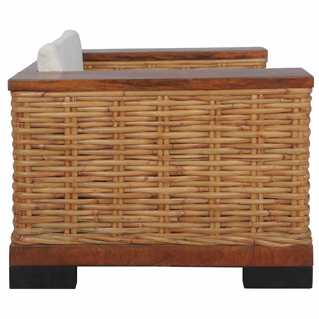 vidaXL Fotel z poduszkami, brązowy, naturalny rattan
