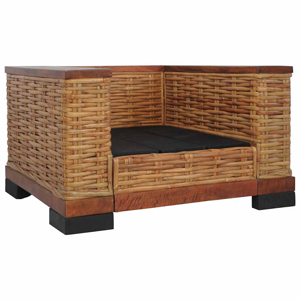 vidaXL Fotel z poduszkami, brązowy, naturalny rattan
