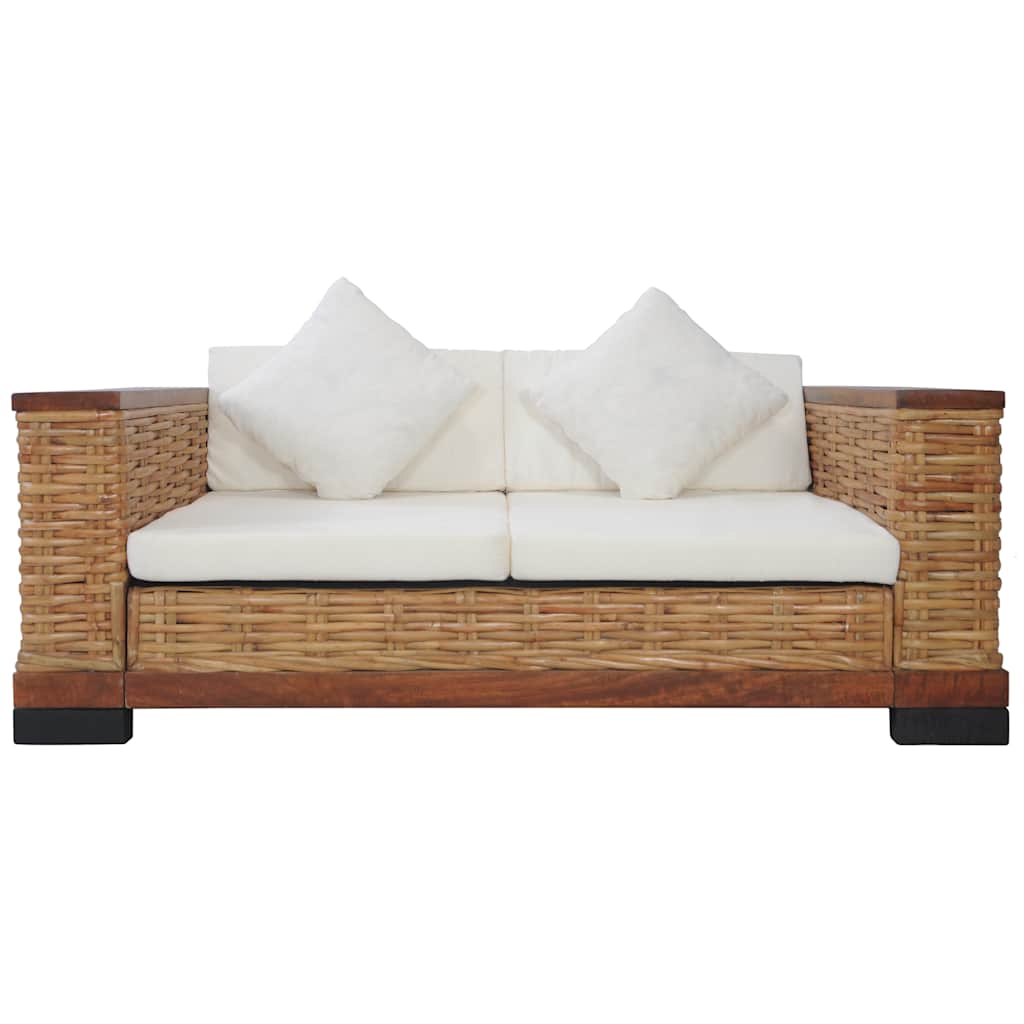 vidaXL 2-osobowa sofa z poduszkami, brązowa, naturalny rattan