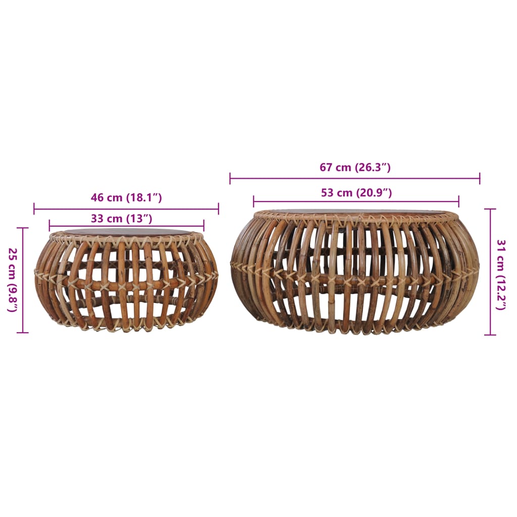 vidaXL Stoliki kawowe, 2 szt., naturalny rattan
