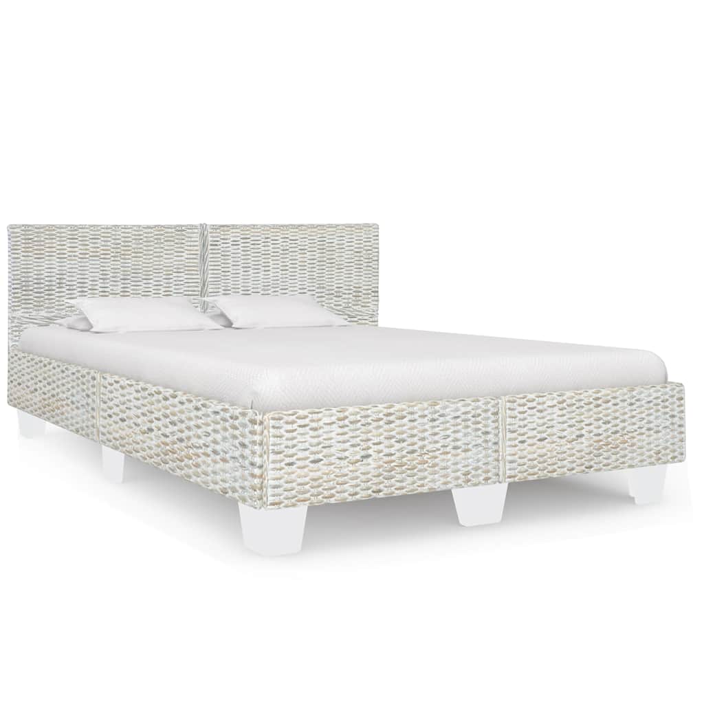 vidaXL Rama łóżka, szara, naturalny rattan, 140 x 200 cm