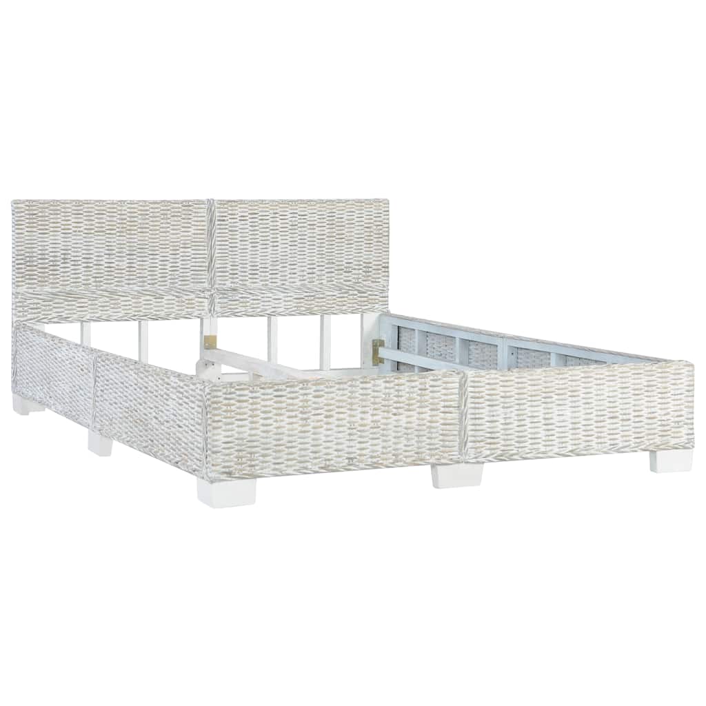vidaXL Rama łóżka, szara, naturalny rattan, 140 x 200 cm