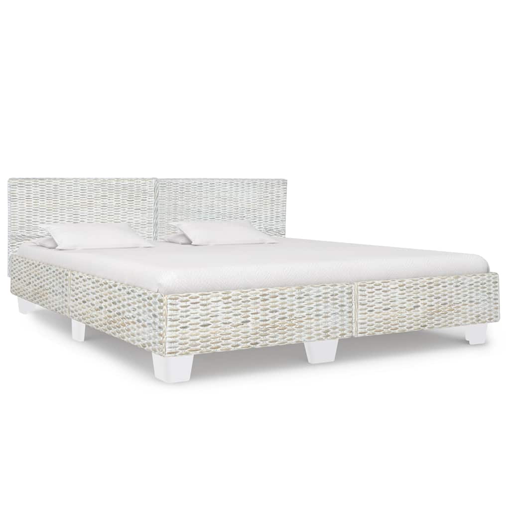 vidaXL Rama łóżka, szara, naturalny rattan, 180 x 200 cm