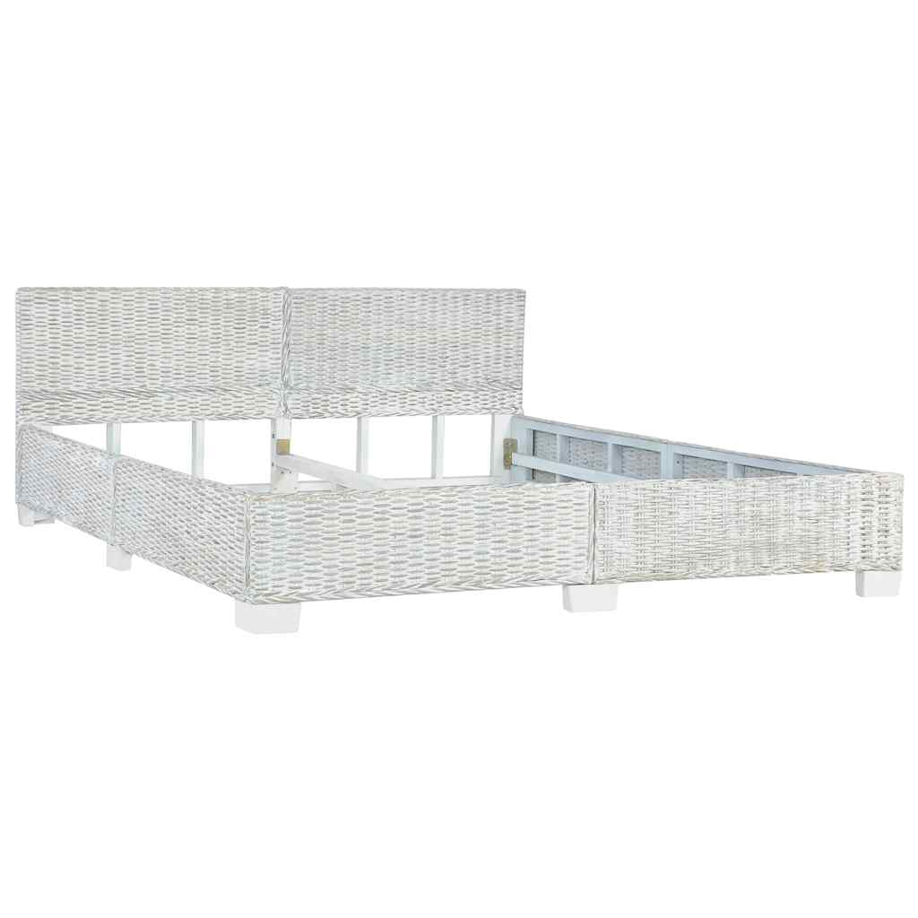 vidaXL Rama łóżka, szara, naturalny rattan, 180 x 200 cm