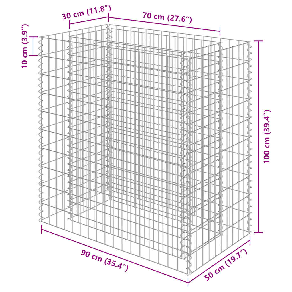 vidaXL Podwyższona donica gabionowa, galwanizowana stal, 90x50x100 cm