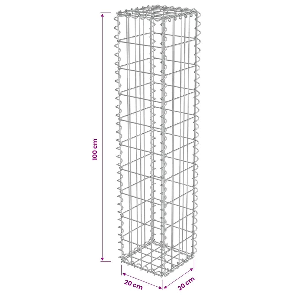 vidaXL Ściana gabionowa z pokrywami, galwanizowana stal, 20x20x100 cm