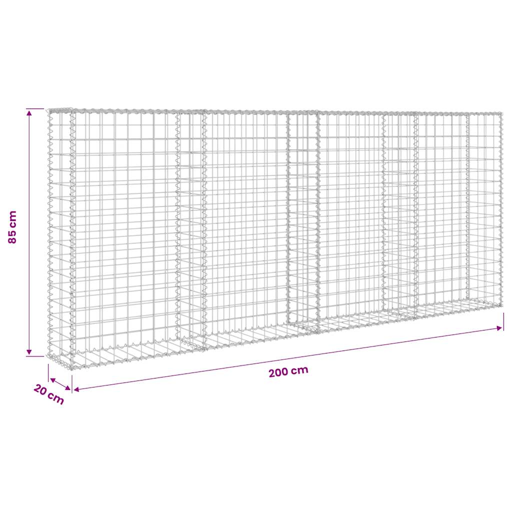 vidaXL Ściana gabionowa z pokrywami, galwanizowana stal, 200x20x85 cm