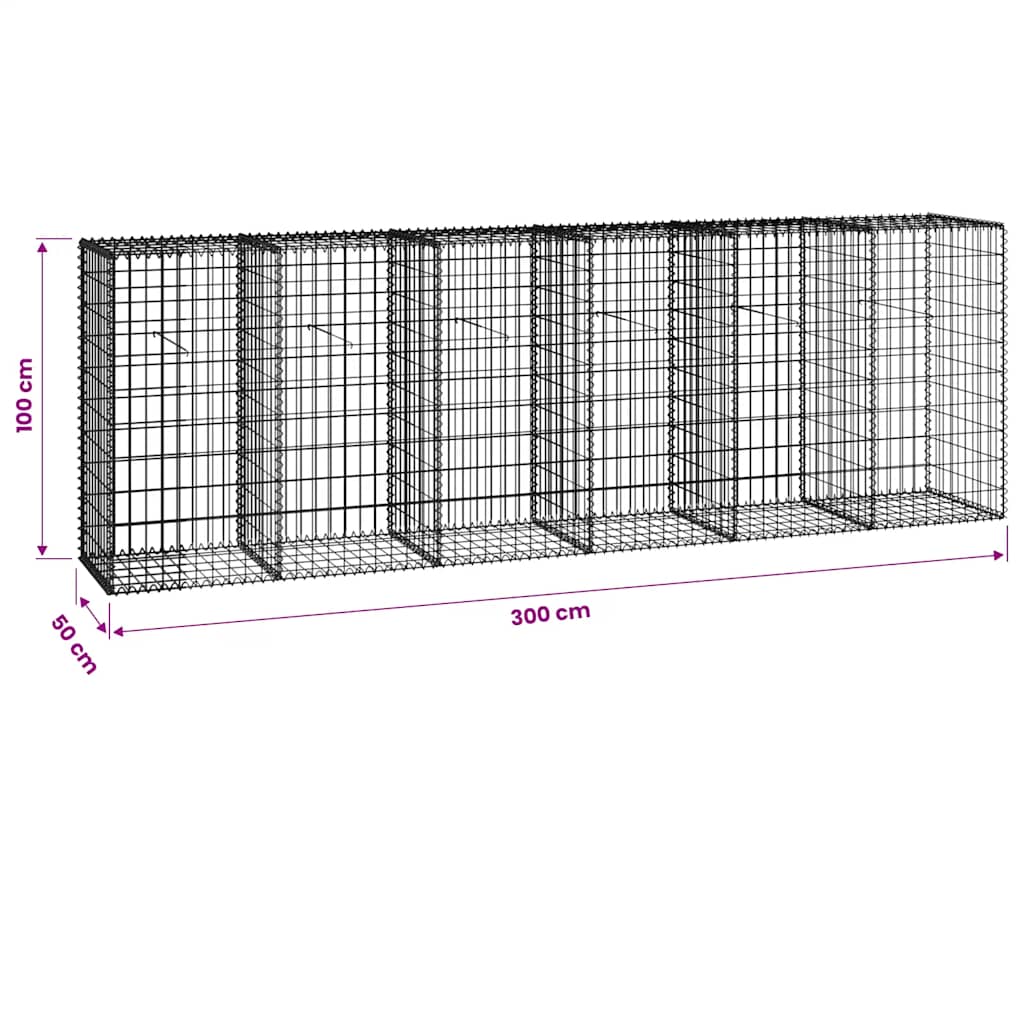 vidaXL Ściana gabionowa z pokrywami, galwanizowana stal, 300x50x100 cm