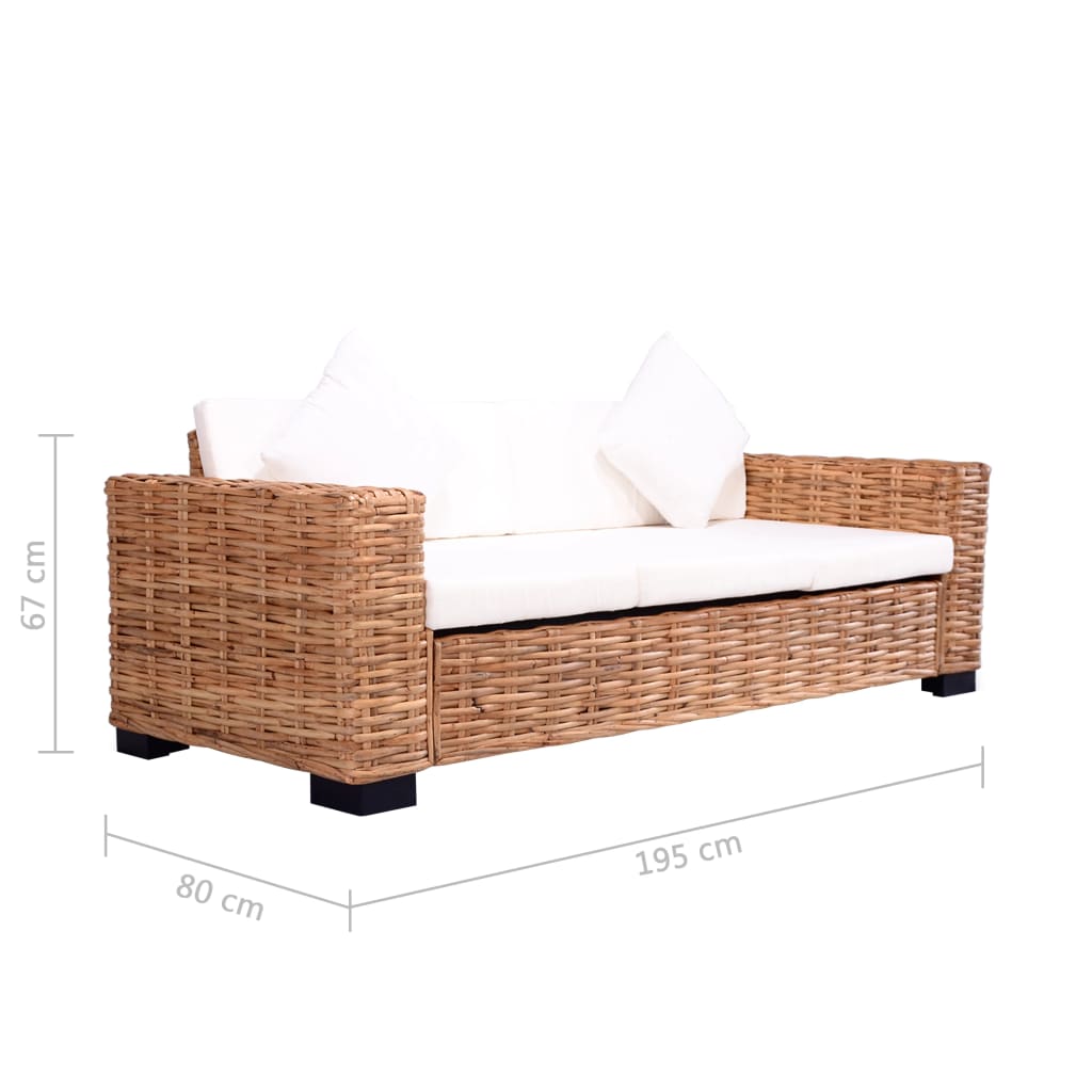 vidaXL 3-osobowa sofa ogrodowa, z naturalnego rattanu