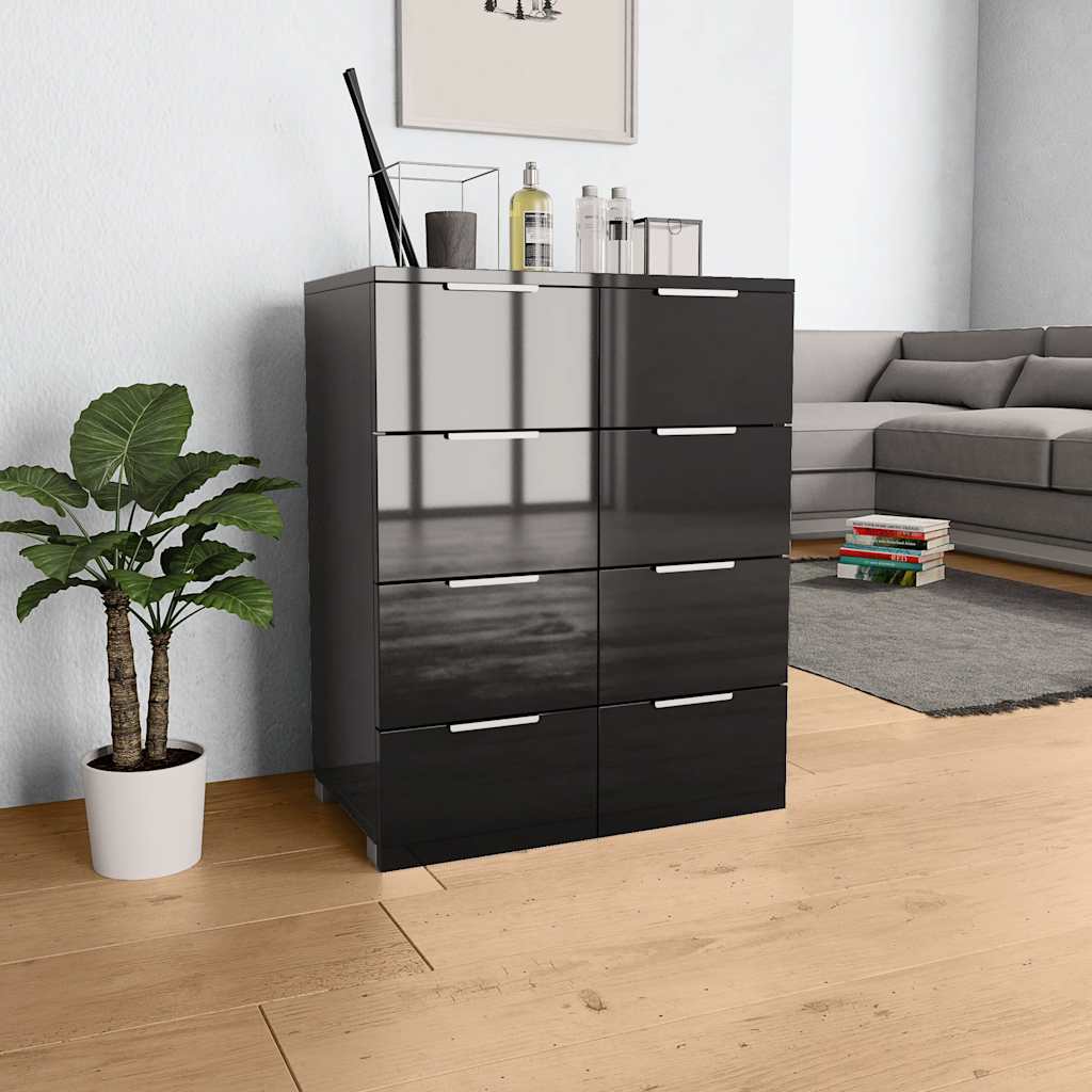 vidaXL Komoda, czarna z połyskiem 60x35x80 cm, materiał drewnopochodny