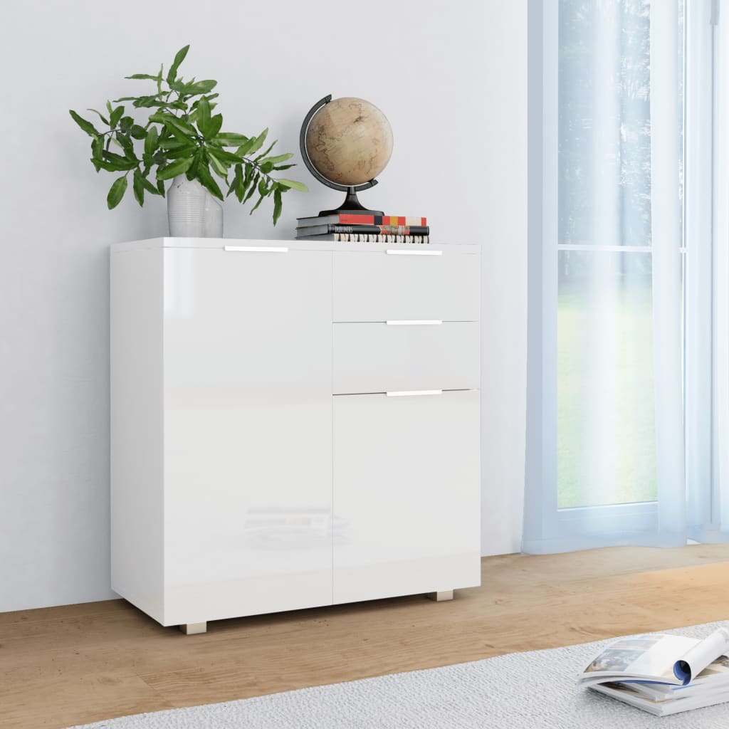 vidaXL Komoda biała na wysoki połysk, 71 x 35 x 80 cm, płyta wiórowa