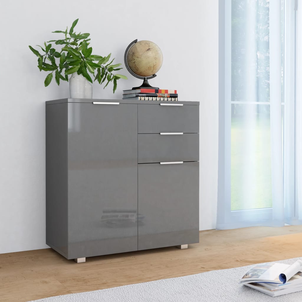 vidaXL Komoda na wysoki połysk, szara, 71x35x80 cm, płyta wiórowa