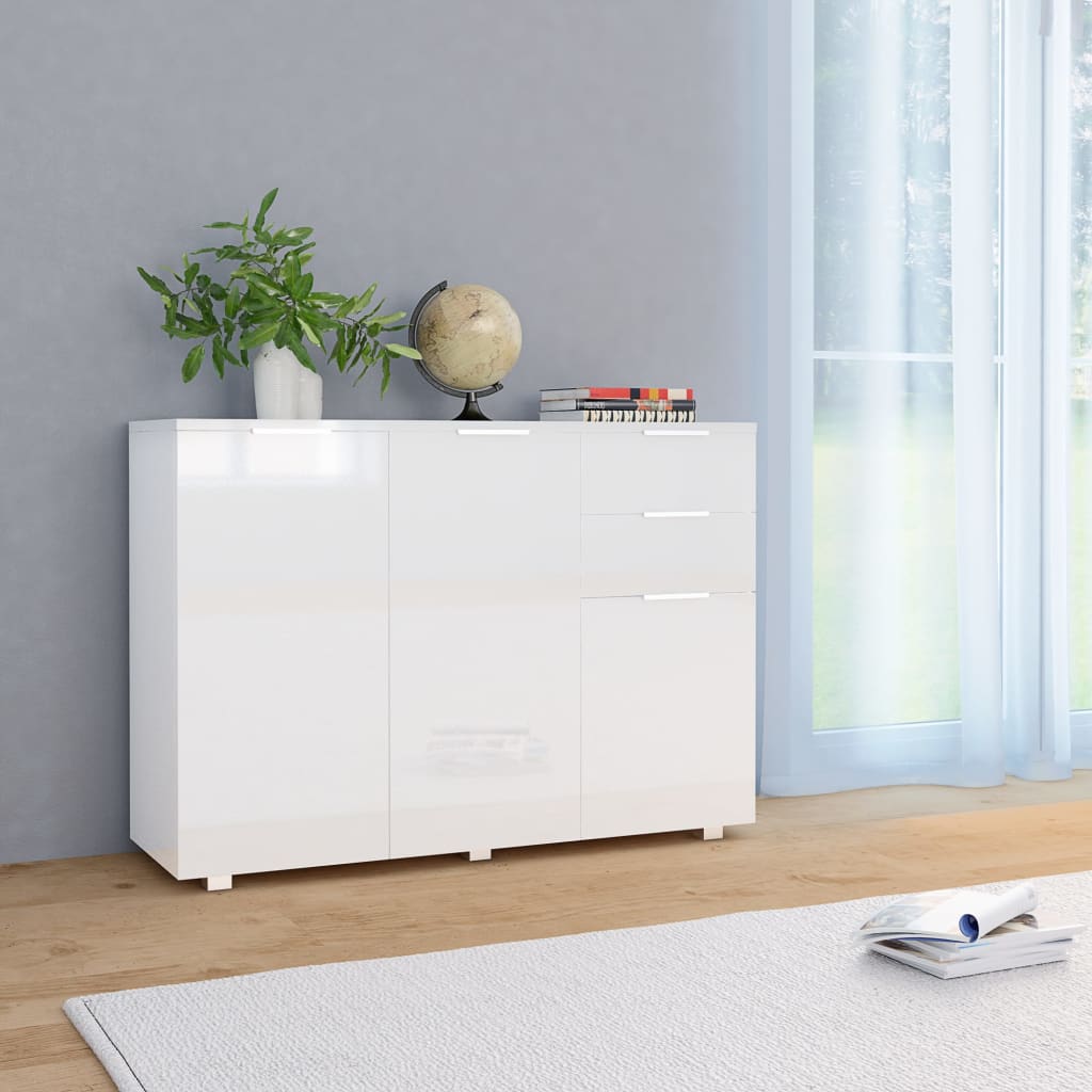 vidaXL Komoda na wysoki połysk, biała, 107x35x80,5 cm