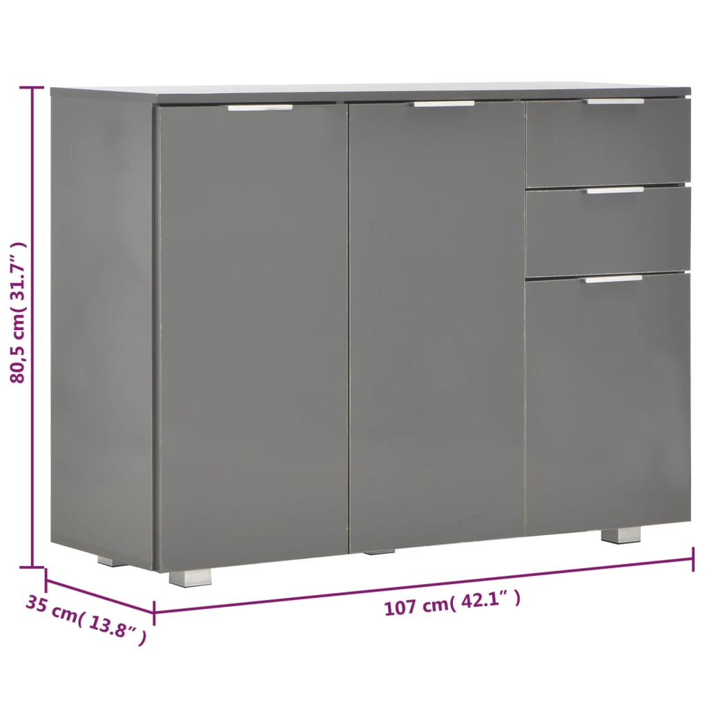vidaXL Komoda na wysoki połysk, szara, 107x35x80,5 cm