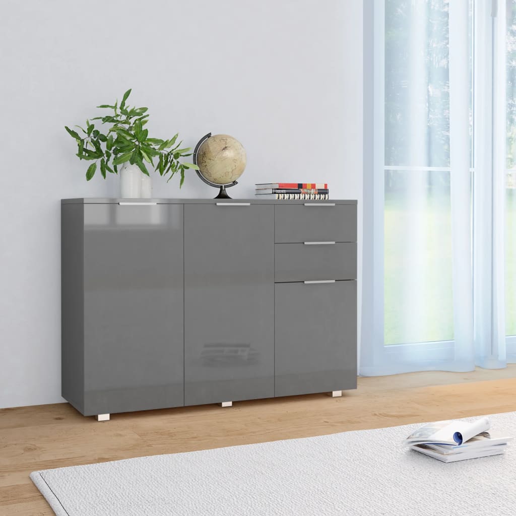 vidaXL Komoda na wysoki połysk, szara, 107x35x80,5 cm