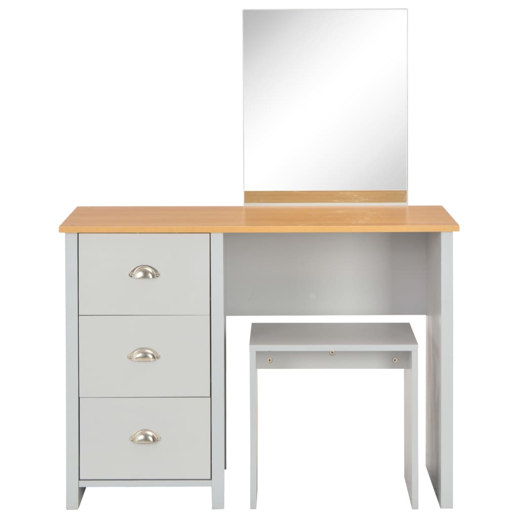 vidaXL Toaletka z lustrem i stołkiem, szara, 104 x 45 x 131 cm