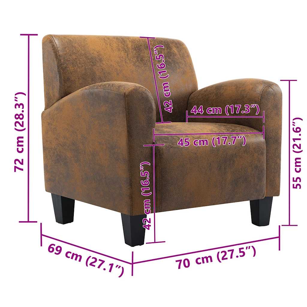 vidaXL Sofa Chair Brown 70x69x72 cm Skóra syntetyczna zamszowa