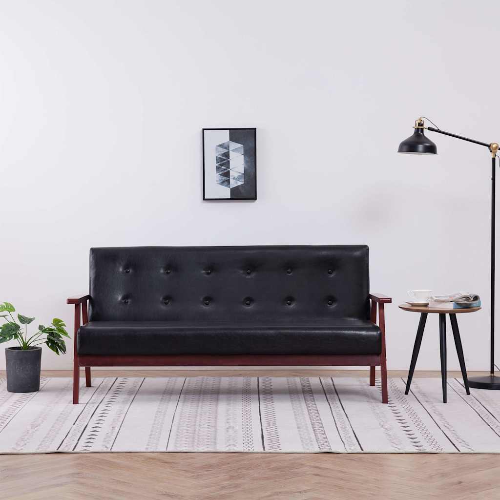 vidaXL 3-osobowa sofa, czarna, sztuczna skóra