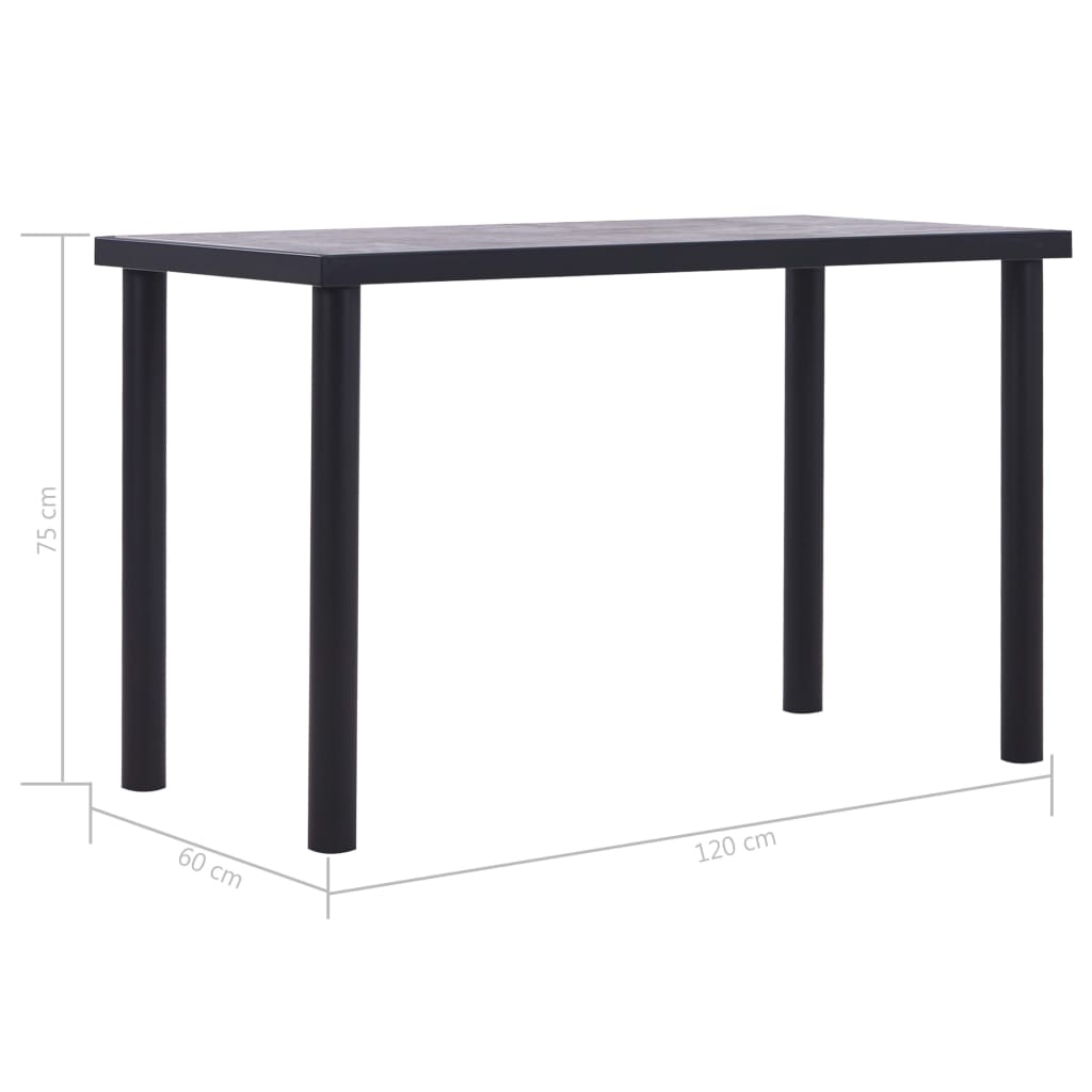 vidaXL Stół jadalniany, czarny i betonowy szary, 120x60x75 cm, MDF
