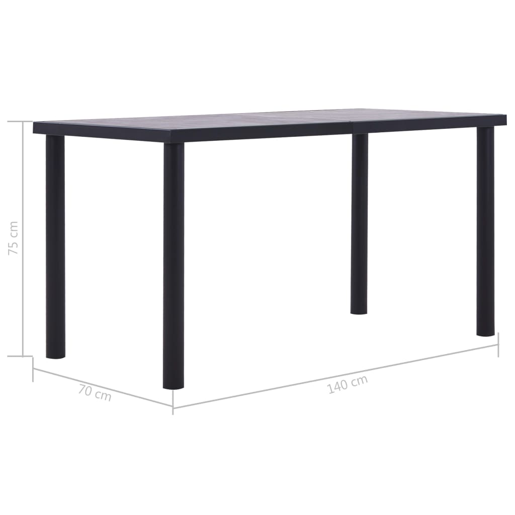 vidaXL Stół jadalniany, czarny i betonowy szary, 140x70x75 cm, MDF