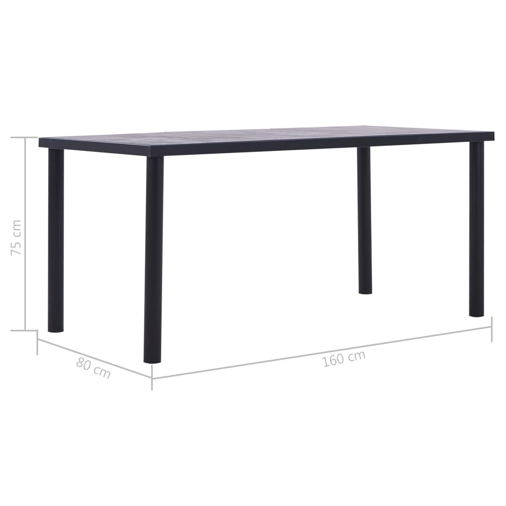 vidaXL Stół jadalniany, czarny i betonowy szary, 160x80x75 cm, MDF