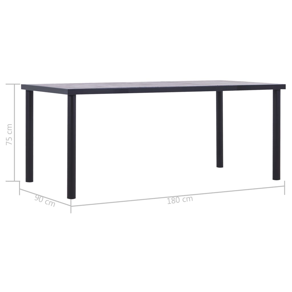 vidaXL Stół jadalniany, czarny i betonowy szary, 180x90x75 cm, MDF