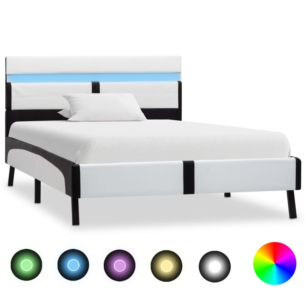 vidaXL Rama łóżka z LED, biało-czarna, sztuczna skóra, 90 x 200 cm