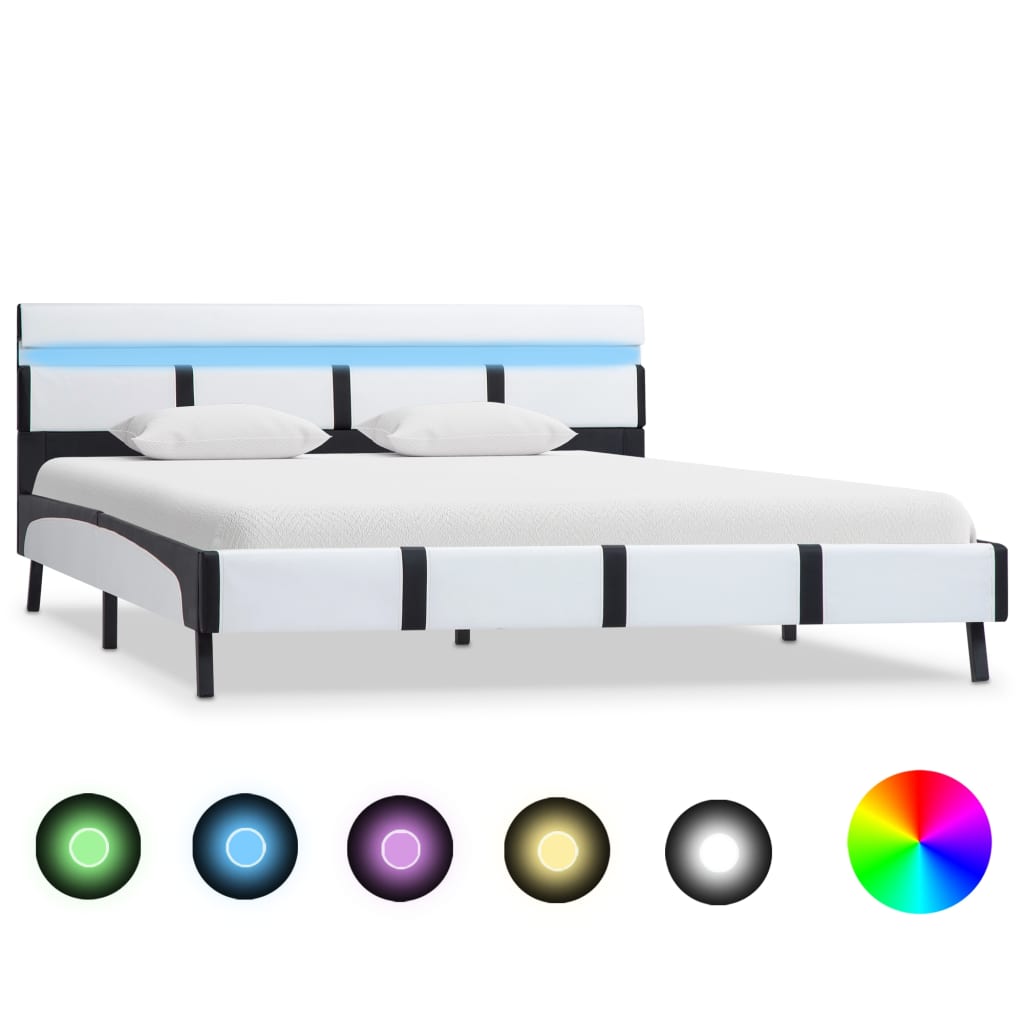 vidaXL Rama łóżka z LED, biała, sztuczna skóra, 160 x 200 cm