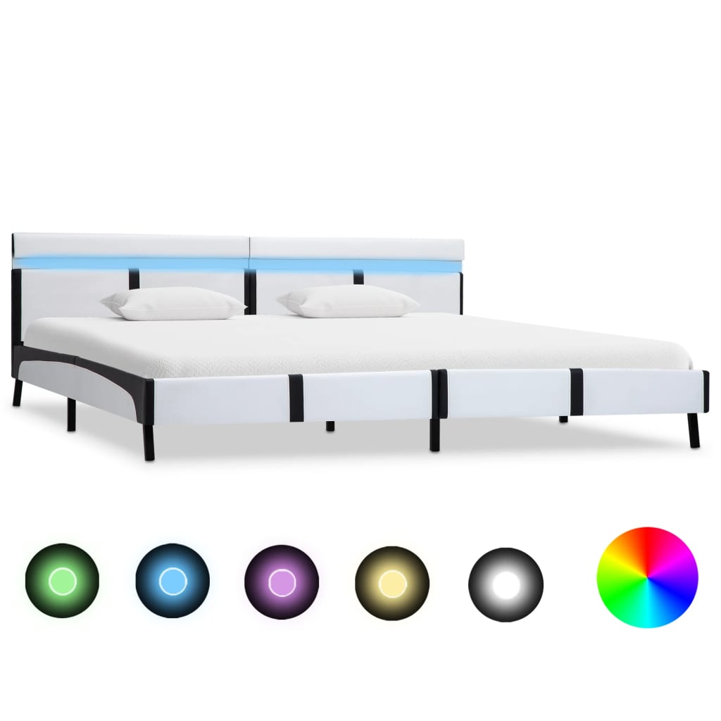 vidaXL Rama łóżka z LED, biała, sztuczna skóra, 180 x 200 cm