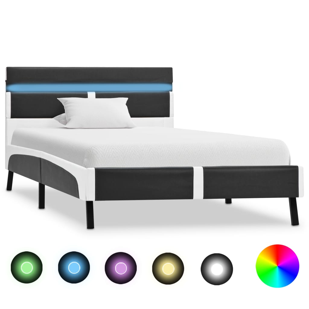 vidaXL Rama łóżka z LED, szara, sztuczna skóra, 90 x 200 cm