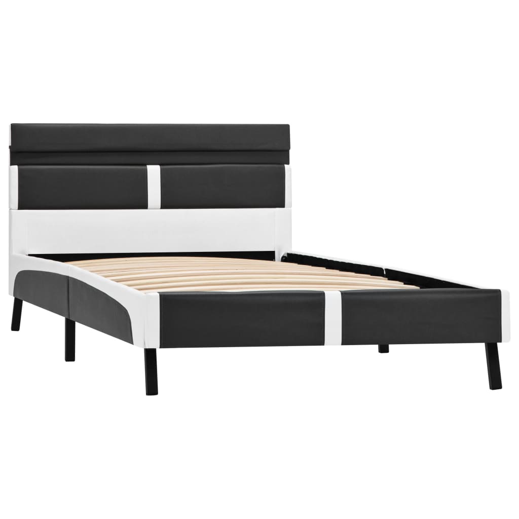 vidaXL Rama łóżka z LED, szara, sztuczna skóra, 90 x 200 cm