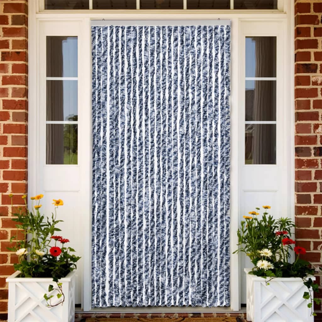 vidaXL Zasłona na owady, niebieski, szarość i biel, 100x220 cm, szenil