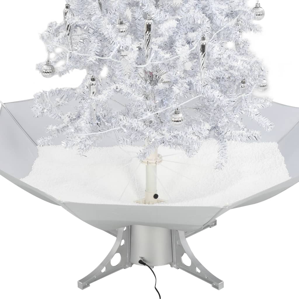 vidaXL Choinka sypiąca śniegiem, podstawa parasolowa, biała, 140 cm