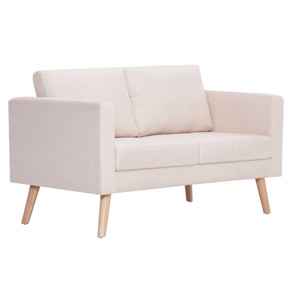 vidaXL Zestaw 2 sof tapicerowanych tkaniną, kremowy